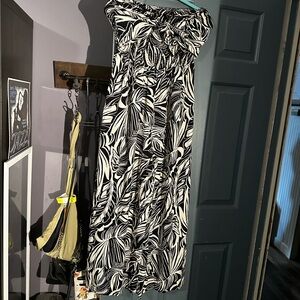 Patrons of Peace Black & White Tropical Strapless Jumpsuit